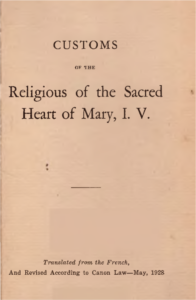 Customs of the Religious of the Sacred heart of Mary, I. V.